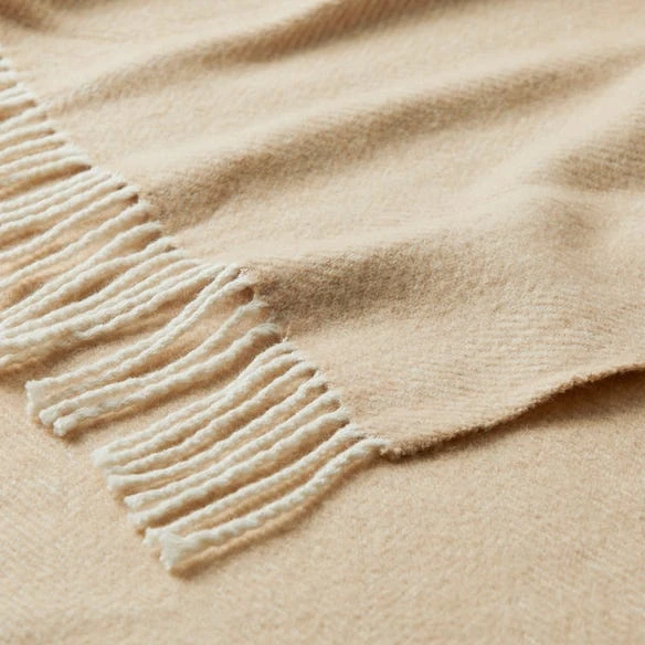 Swansea Woollen Herringbone Throw - Natural/Mustard – Image 2