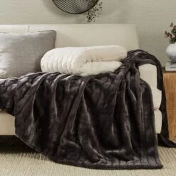 Faux Fur Throw - Dark Grey