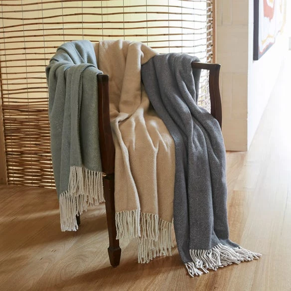 Swansea Woollen Herringbone Throw - Natural/Mustard – Image 4