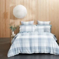 Lincoln Brushed Cotton Quilt Cover - Blue Check